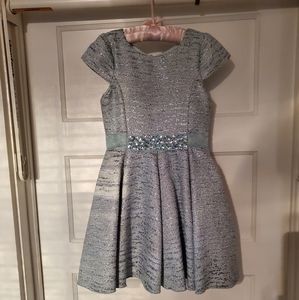 Zoe Ltd Light Blue and Metallic Girls Dress
